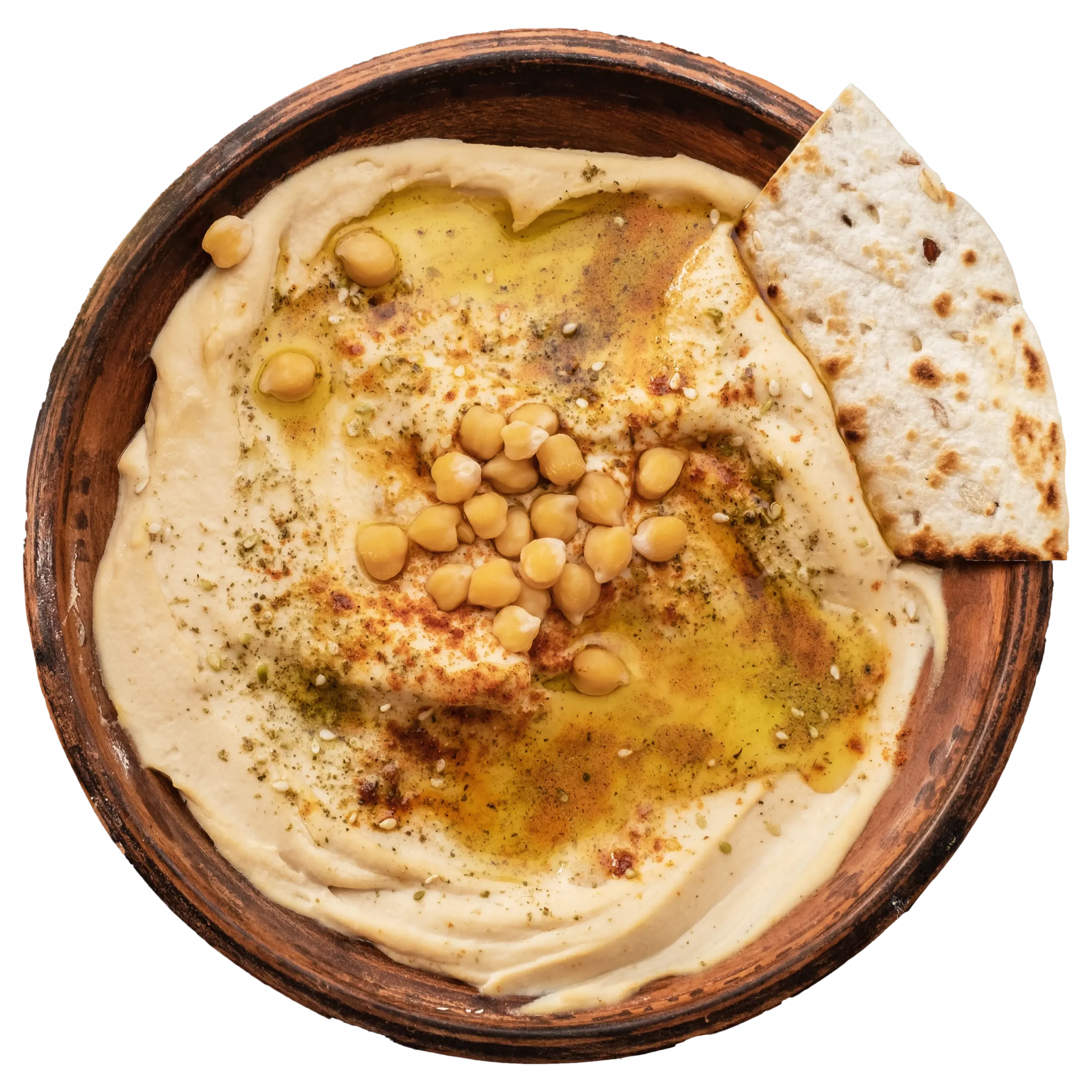 Hummus serviert mit arabischem Brot